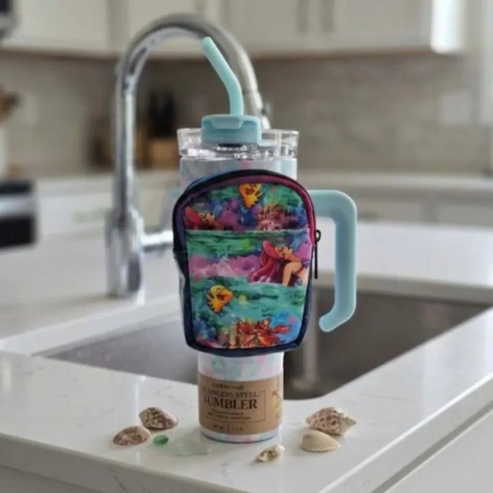 Little Mermaid Tumbler Pouch Set Insulated Water Bottle Holder w/ Phone & Zipper